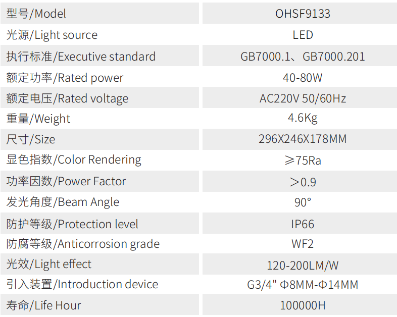 40W Flood Light Product parameters