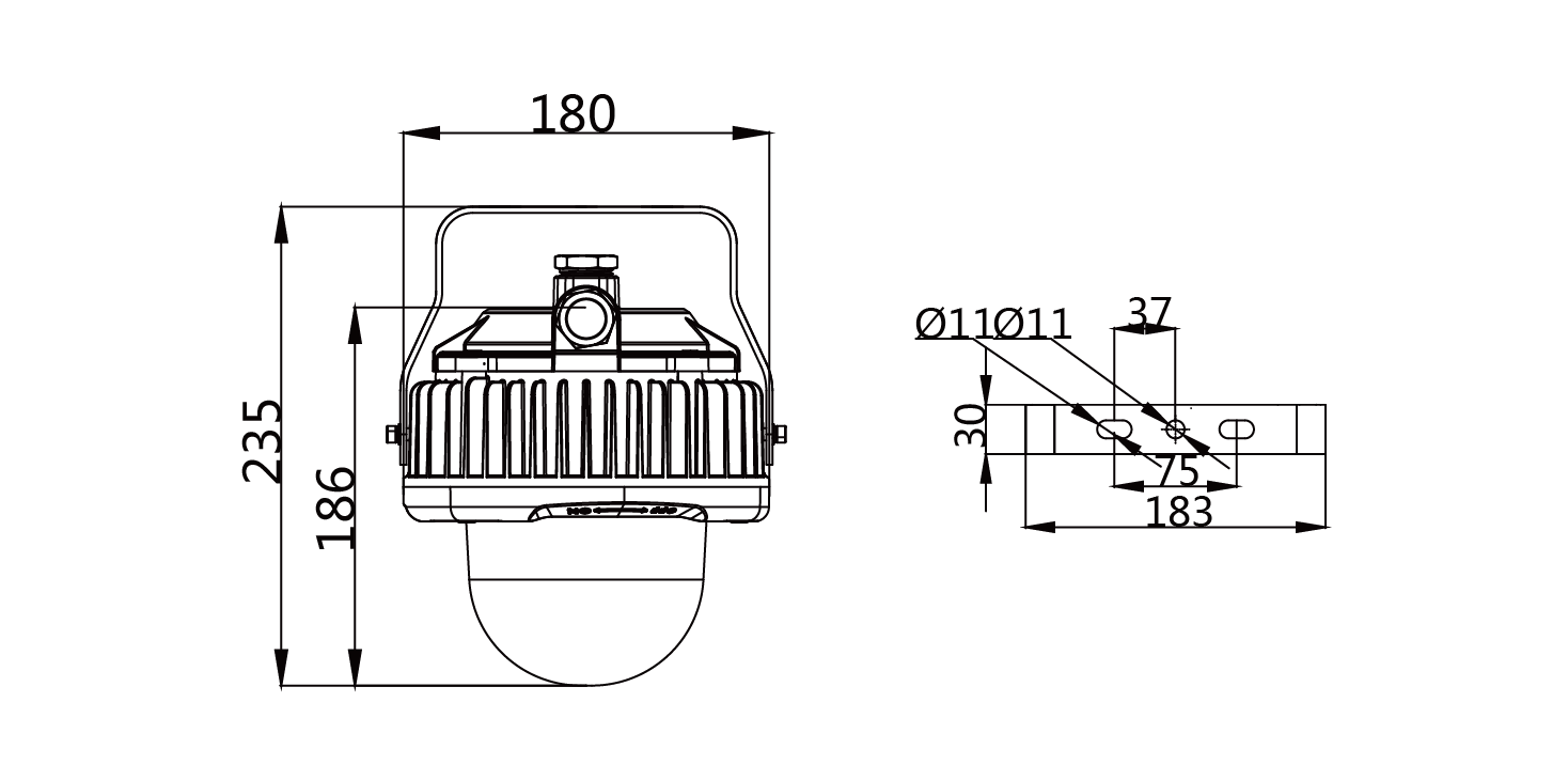 Explosion proof hanging lamp size