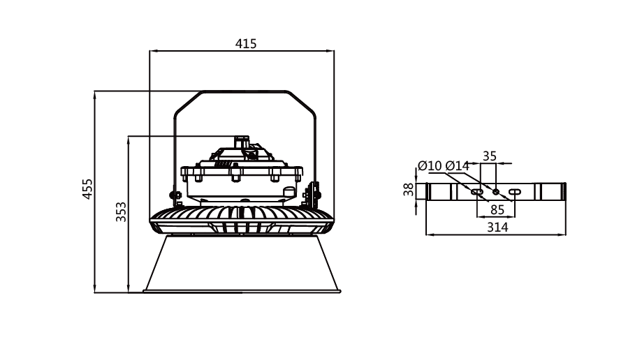 explosion proof light size